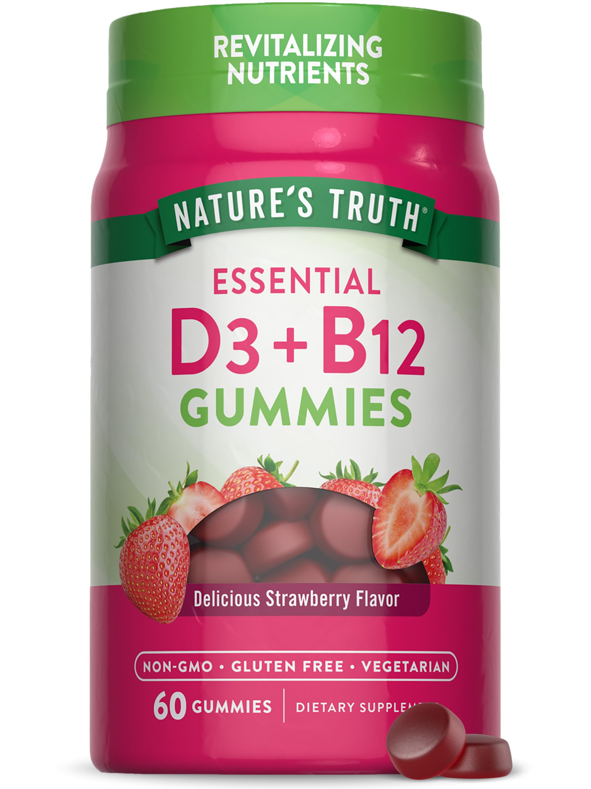 Gomitas Nature's Truth vitaminas D3 y B12 sabor fresa 60 unidades