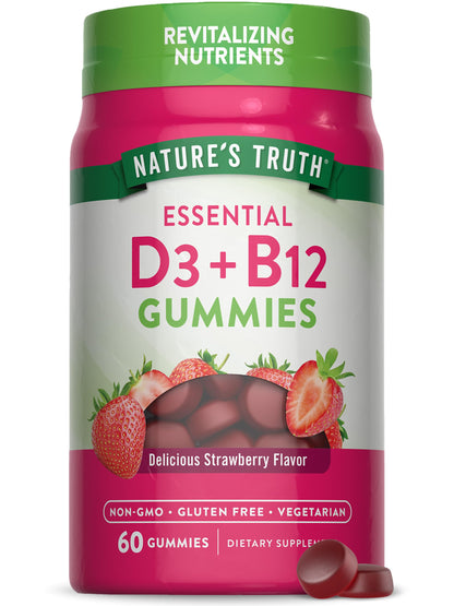 Gomitas Nature's Truth vitaminas D3 y B12 sabor fresa 60 unidades