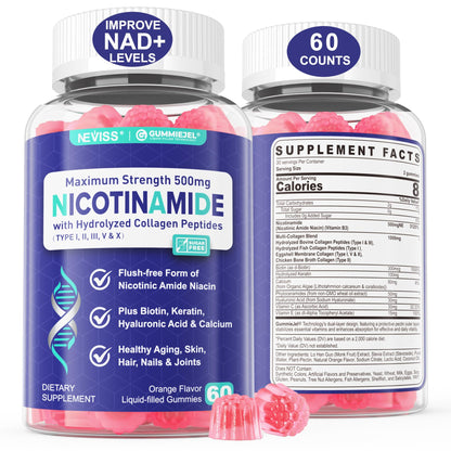 Gomitas NEVISS Nicotinamida 500mg paquete individual 60 unidades