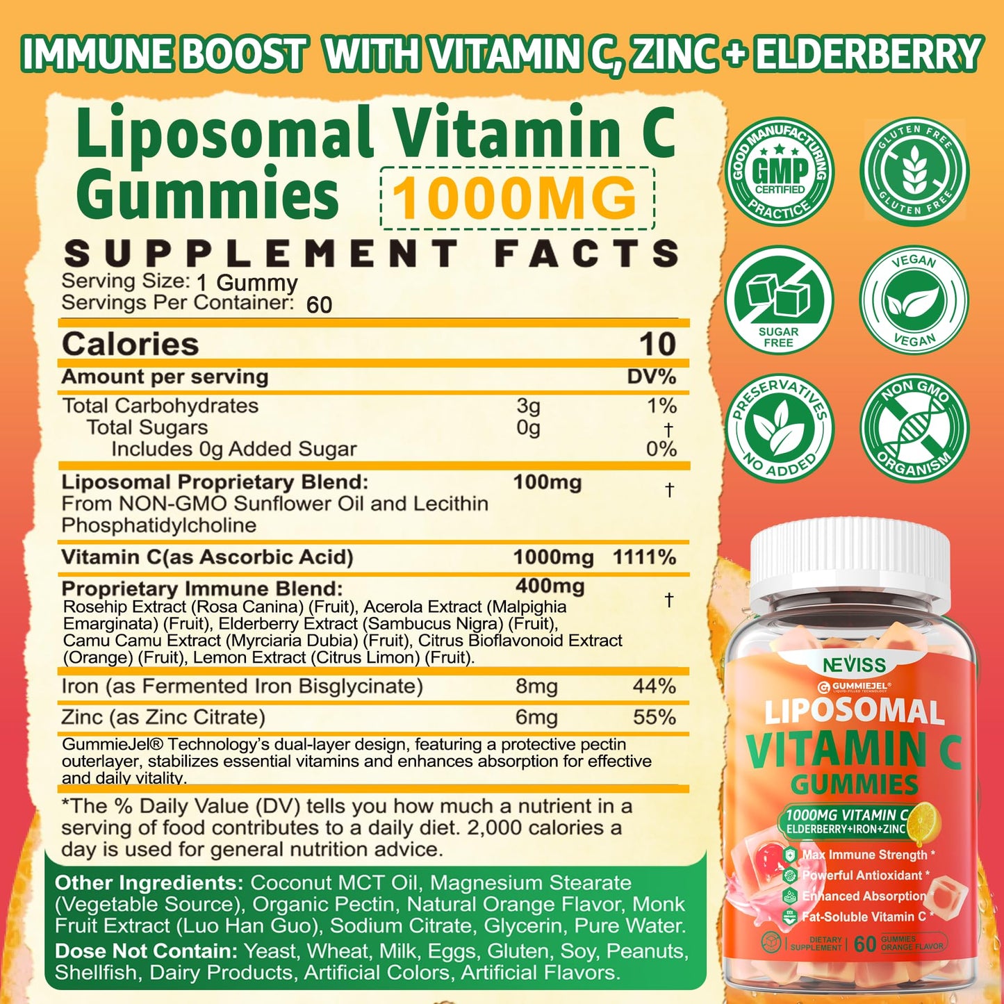 Gomitas NEVISS vitamina C liposomal sin azúcar