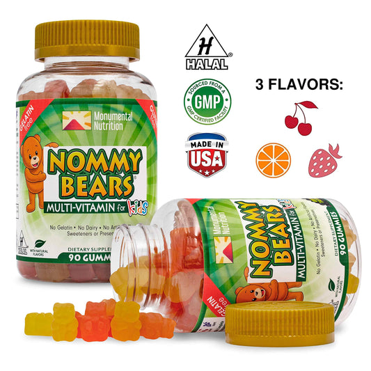 Botellas de gomitas multivitamínicas Nommy Bears con tres sabores