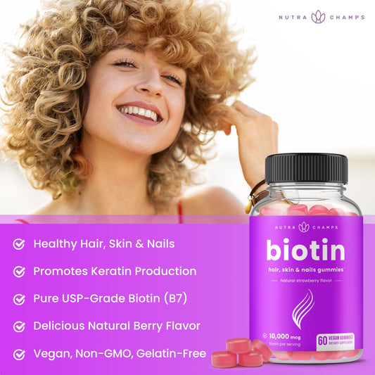 Gomitas NutraChamps biotina 10000mcg para cabello piel uñas