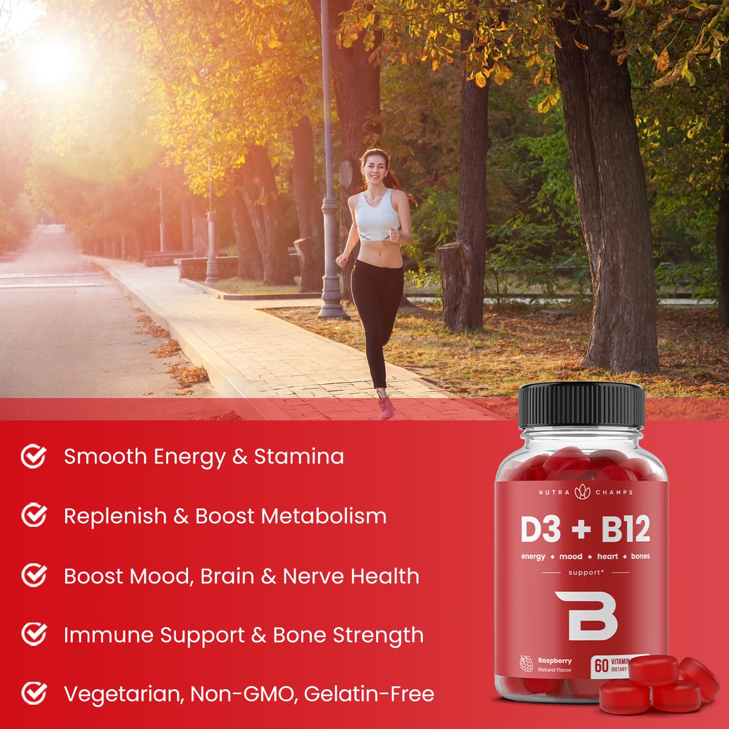 Gomitas NutraChamps con vitaminas d3 b12 aptas veganos