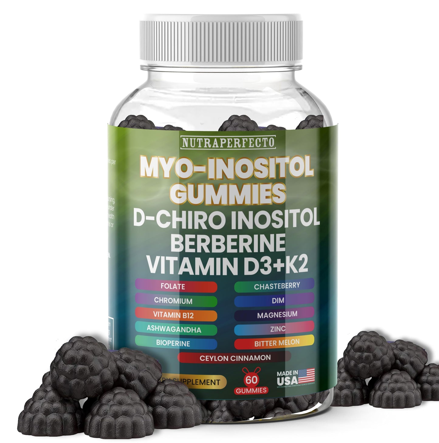 Gomitas NutraPerfecto Inositol sin azúcar apoyo fertilidad femenina