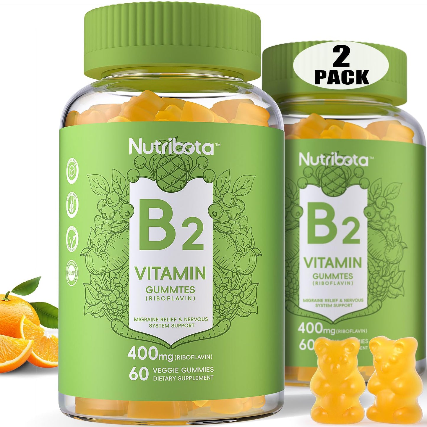 Gomitas Nutribota Vitamina B2 sin azúcar para migrañas