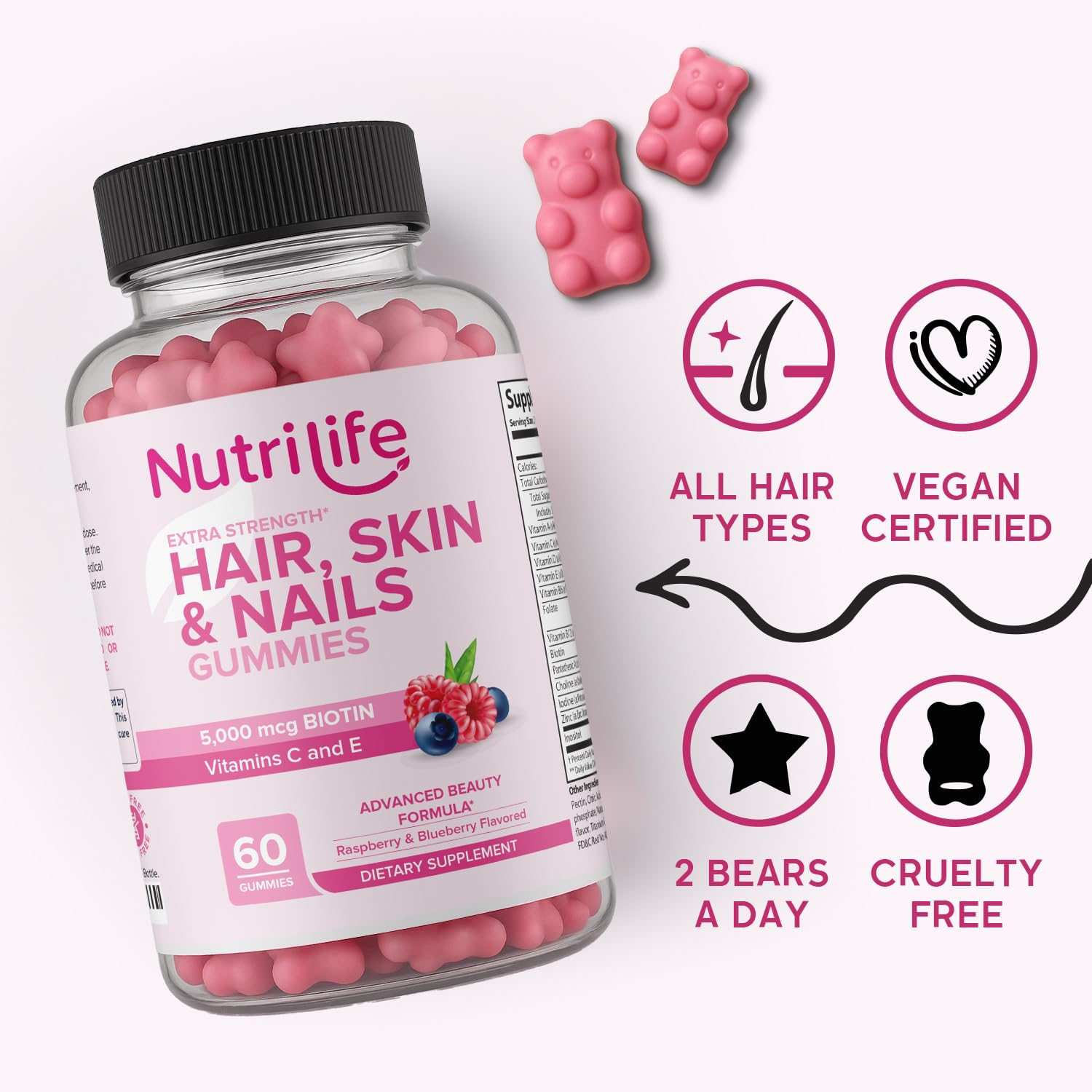 Gomitas NutriLife para cuidado del cabello piel y uñas saludables
