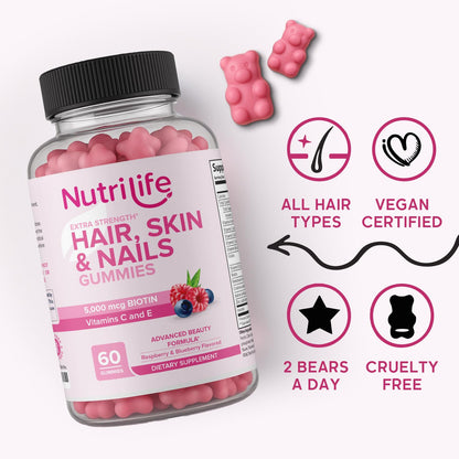 Gomitas NutriLife para cuidado del cabello piel y uñas saludables