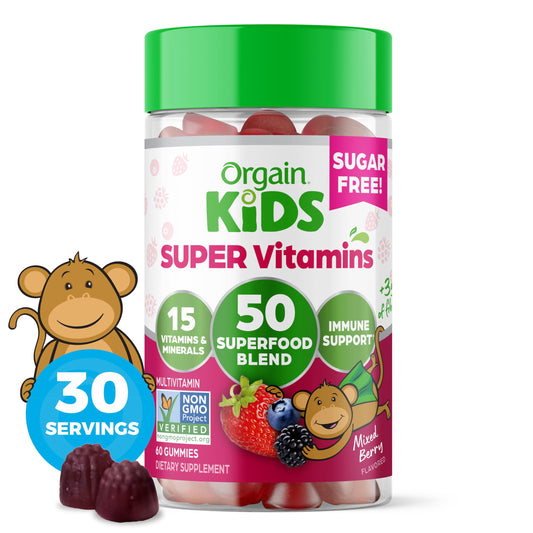 Gomitas Orgain Kids sin azúcar con superalimentos sabor mezcla de bayas 60 unidades