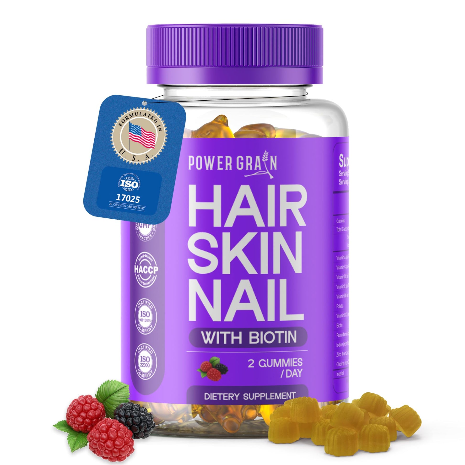 Gomitas Power Grain biotina vitaminas para cabello piel uñas sabor arándano