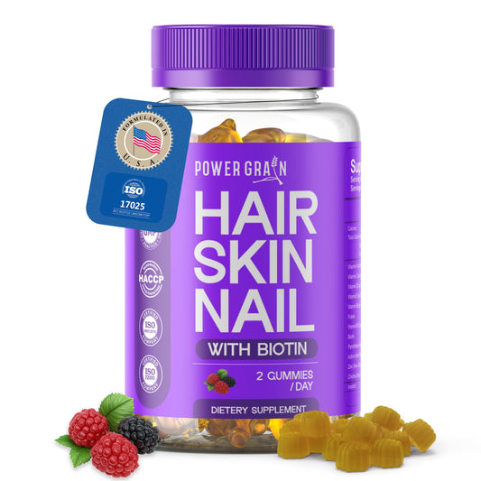 Gomitas Power Grain biotina vitaminas para cabello piel uñas sabor arándano