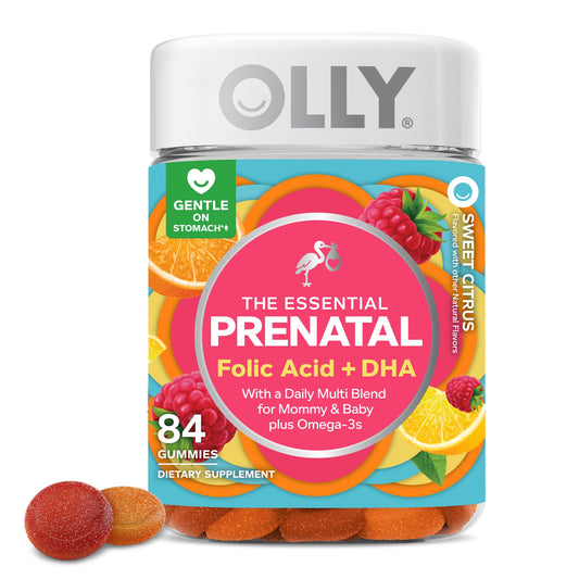 Envase de gomitas prenatales OLLY con ácido fólico y DHA