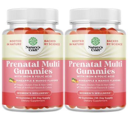 Gomitas prenatales veganas Natures Craft botella con vitaminas mujer