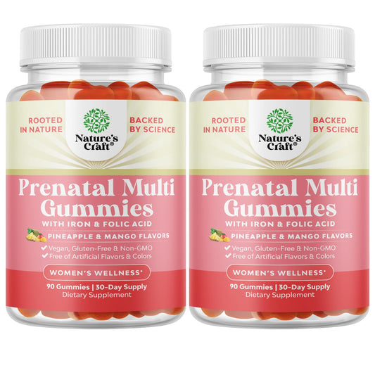 Gomitas prenatales veganas Natures Craft botella con vitaminas mujer