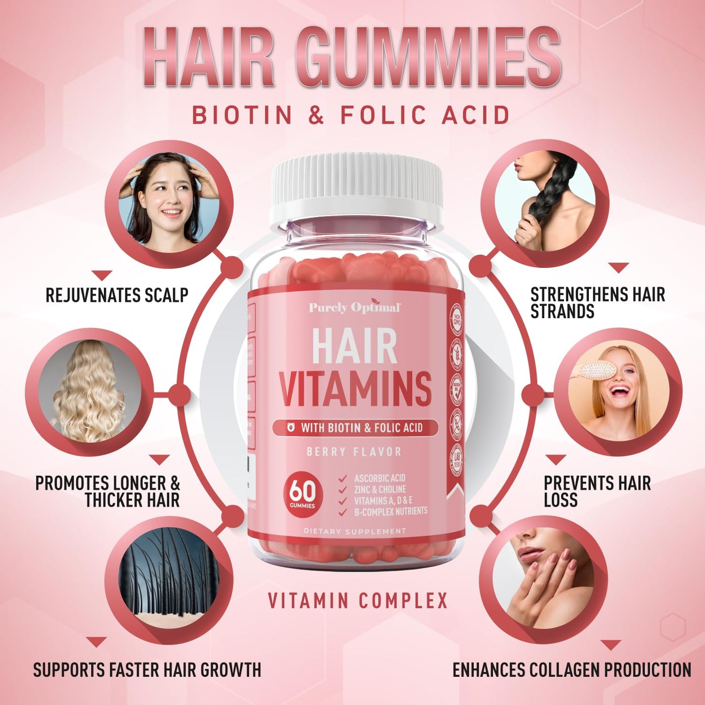 Gomitas Purely Optimal con biotina y vitaminas A y D sabor berry