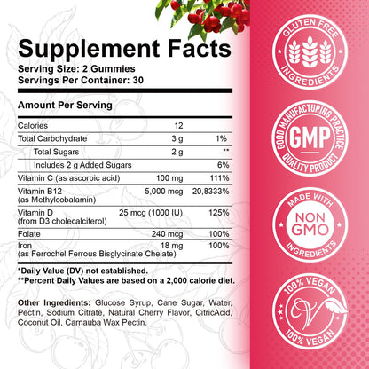Gomitas ReviNutra vitamina b12 sabor cereza 60 unidades