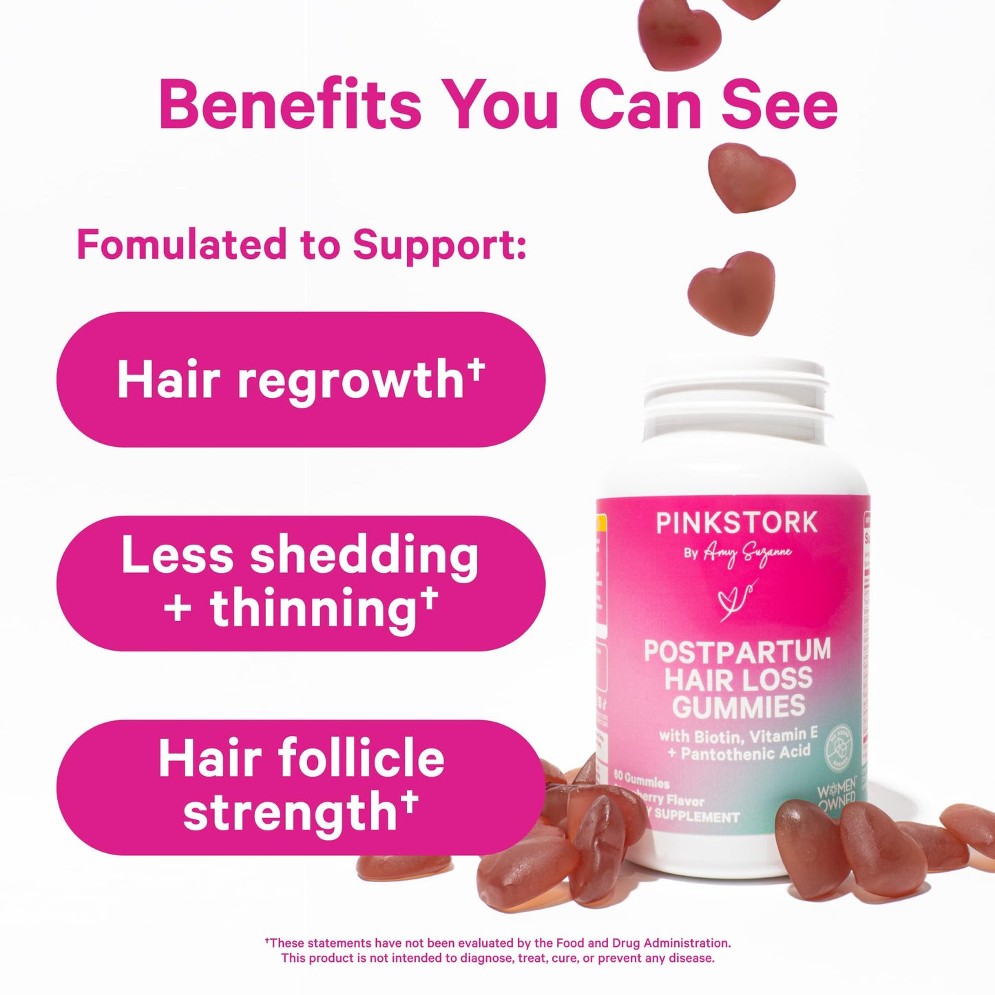 Gomitas sabor fresa Pink Stork para fortalecer el cabello postparto