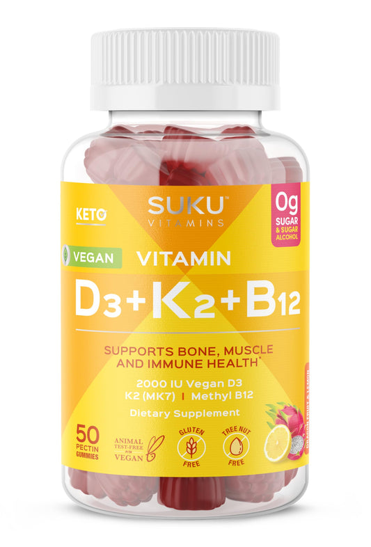 Gomitas SUKU D3 K2 B12 veganas para huesos y salud inmune