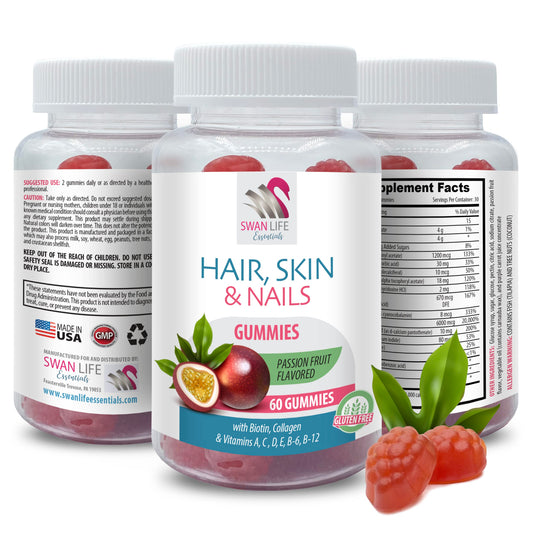 Gomitas Swan Life para cabello piel y uñas botella frontal
