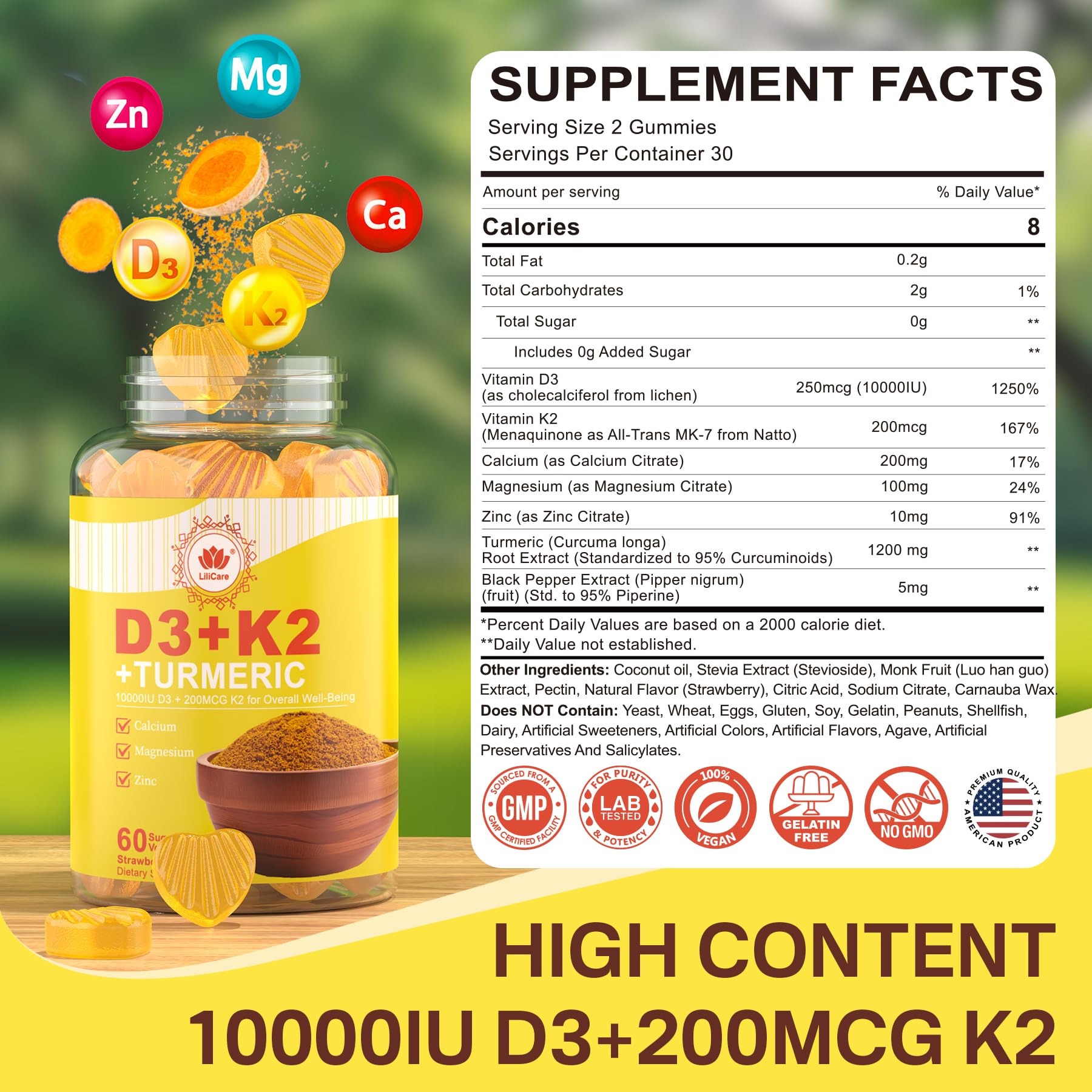 Gomitas veganas LiliCare vitamina D3 K2 textura y color amarillo
