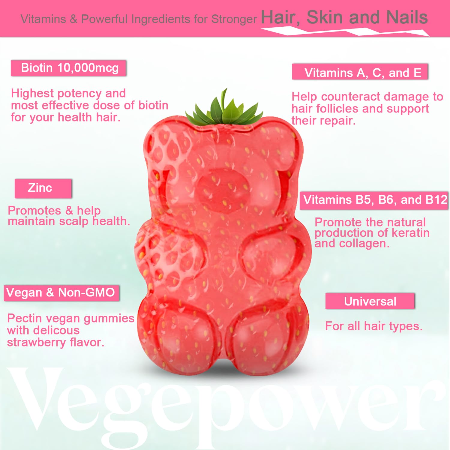 Gomitas veganas biotina y vitaminas para crecimiento cabello