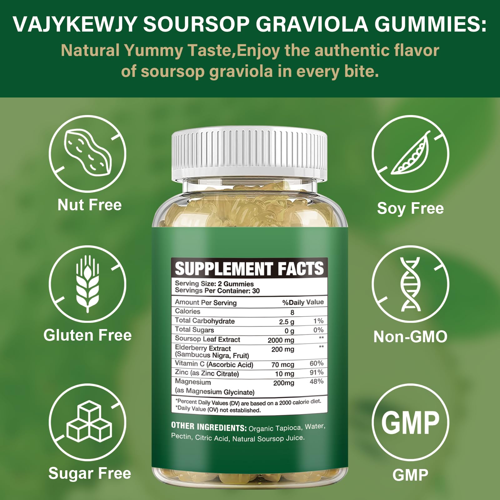 Gomitas veganas de guanábana con vitamina C y zinc