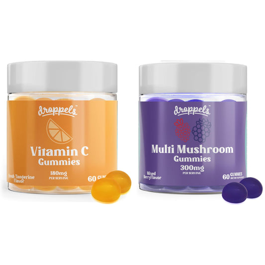 Paquete de gomitas veganas de hongos Droppels con vitamina C