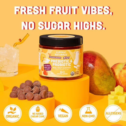 gomitas veganas orgánicas sabor durazno mango para salud intestinal infantil