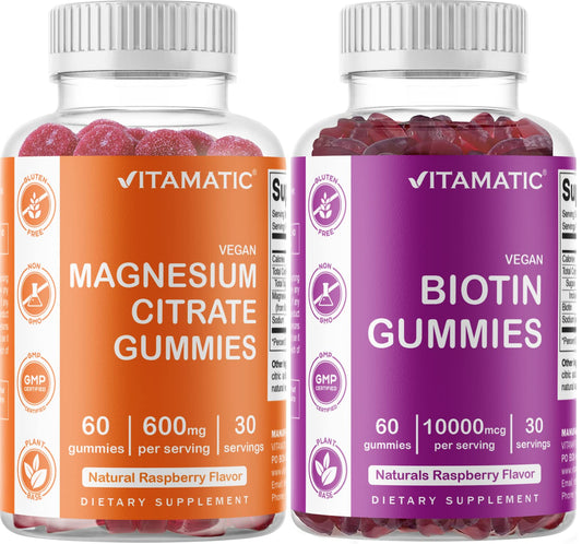 Gomitas veganas Vitamatic de magnesio y biotina sabor frambuesa