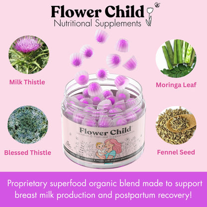 Gomitas veganas Flower Child sin fenogreco para lactancia