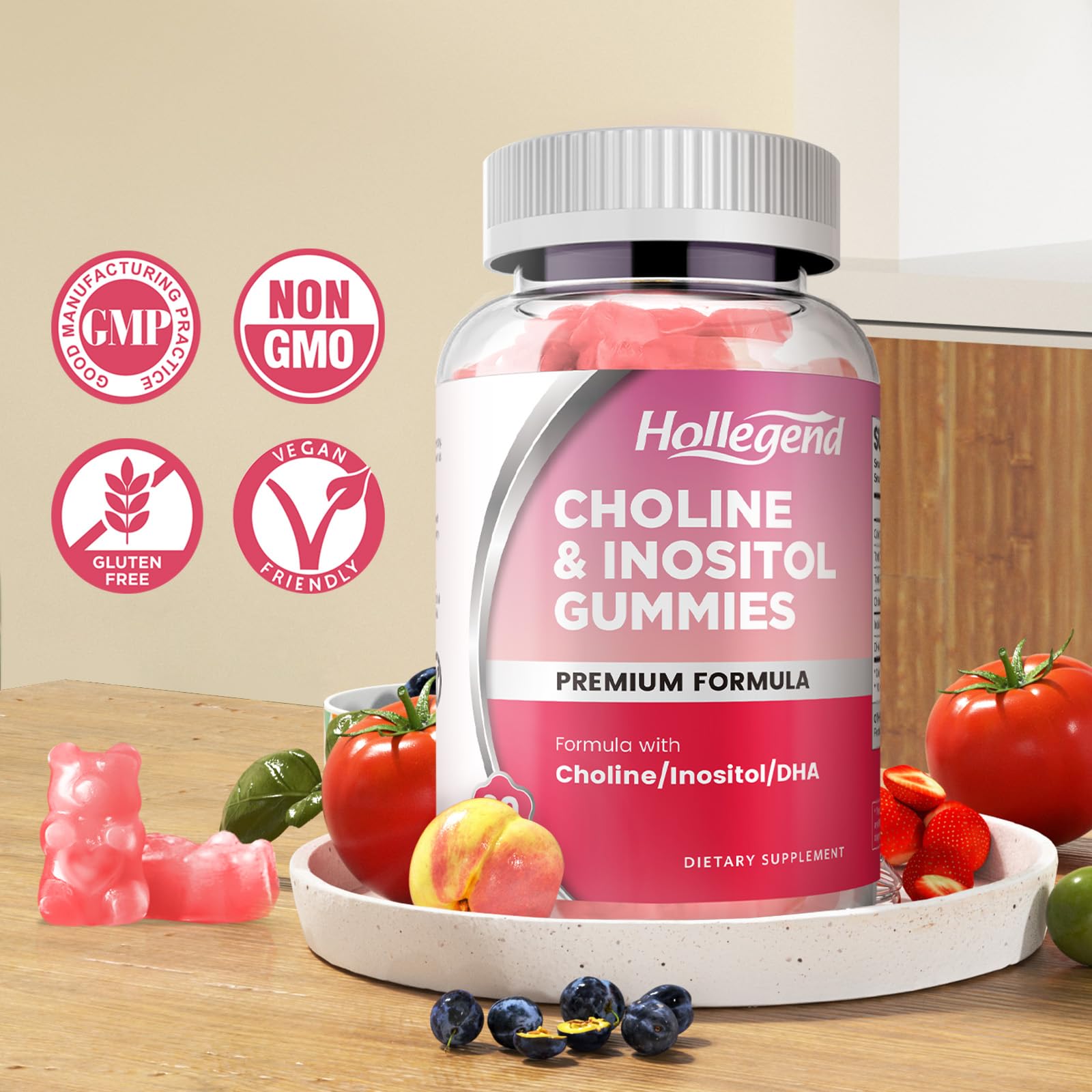 Gomitas veganas HOLLEGEND colina e inositol para embarazo