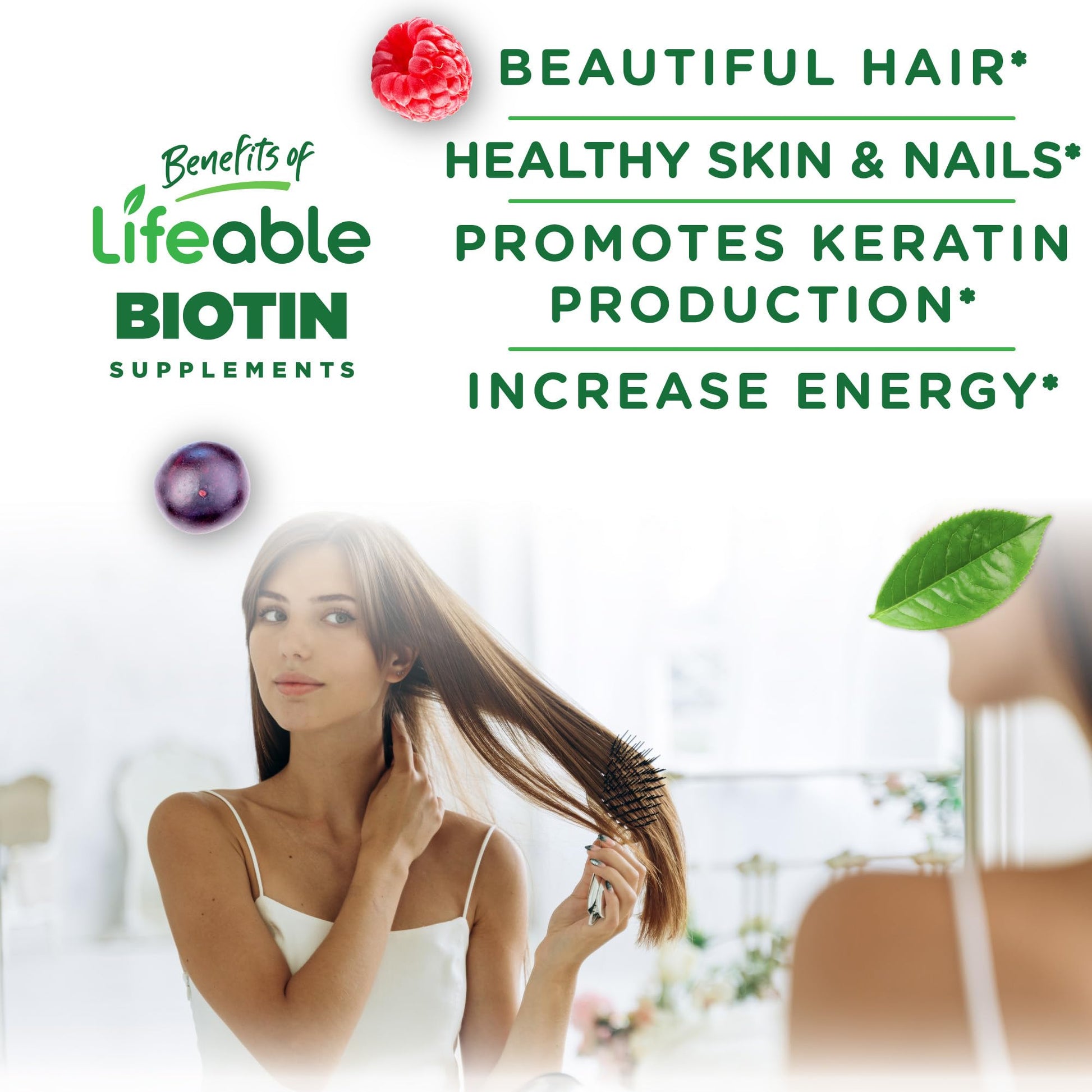 Gomitas veganas Lifeable sabor frambuesa para cabello sano