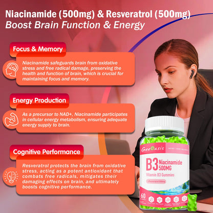 Gomitas veganas niacinamida y resveratrol Geeoasis 60 unidades