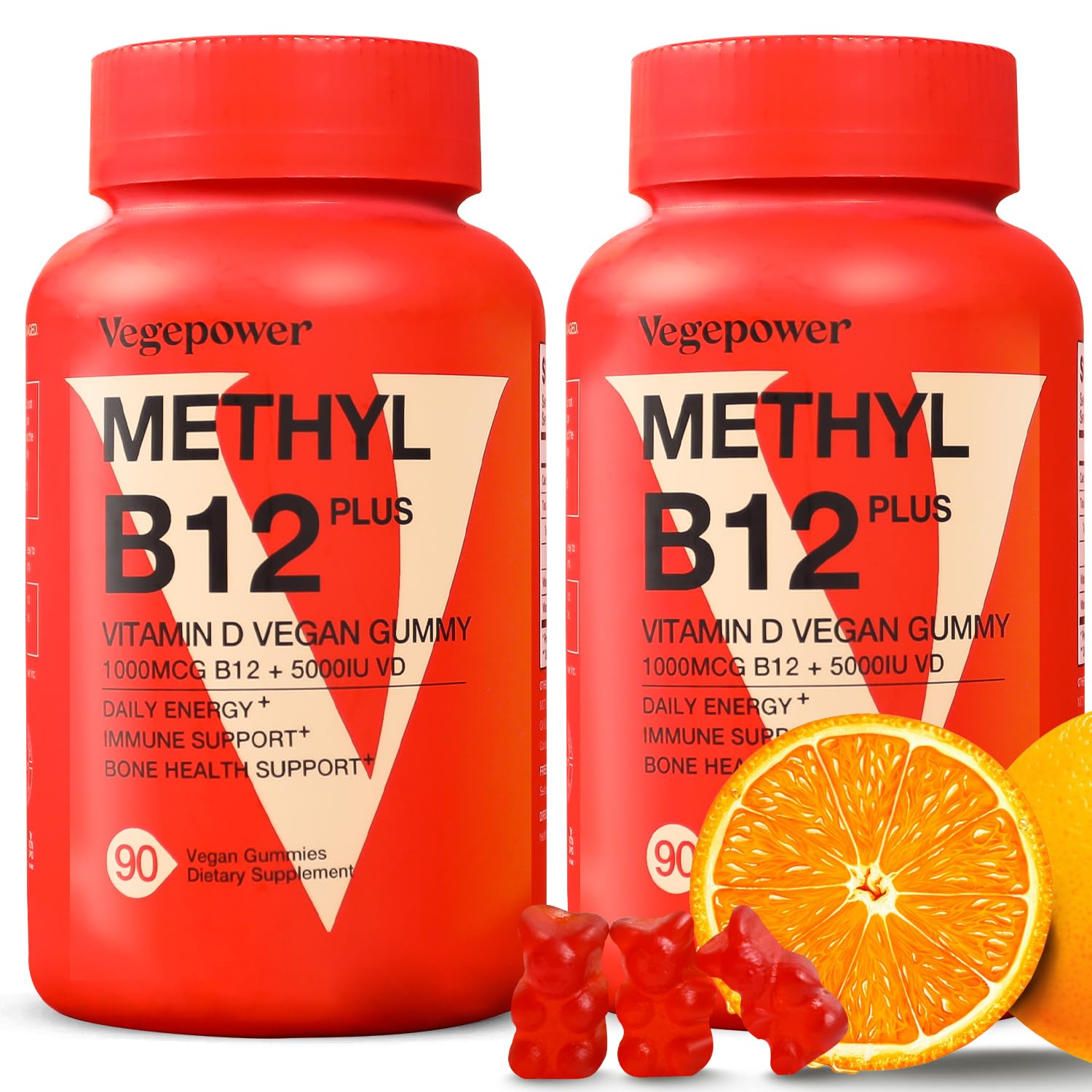 Gomitas VEGEPOWER vitamina B12 1000mcg y vitamina D sabor naranja