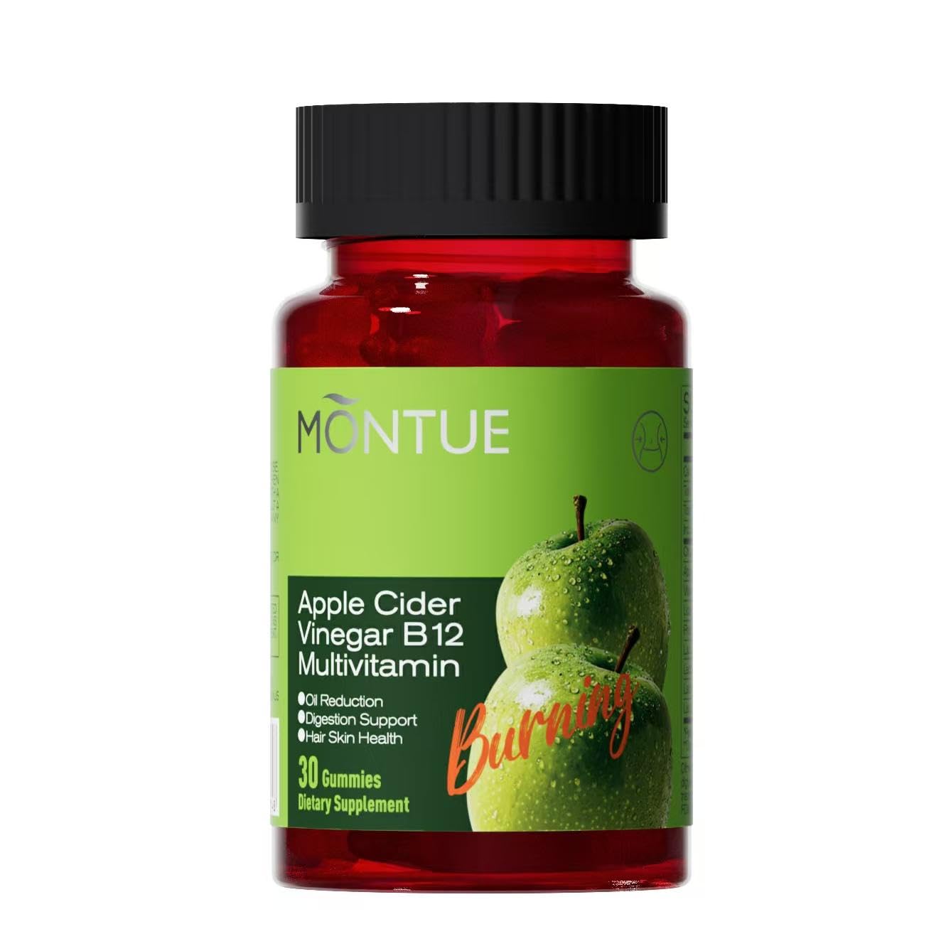 Frasco de gomitas de vinagre de sidra Montue con multivitamínico B12