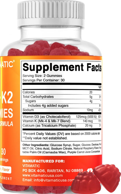 Vitamatic gomitas D3 y K2 para salud ósea y cardiovascular