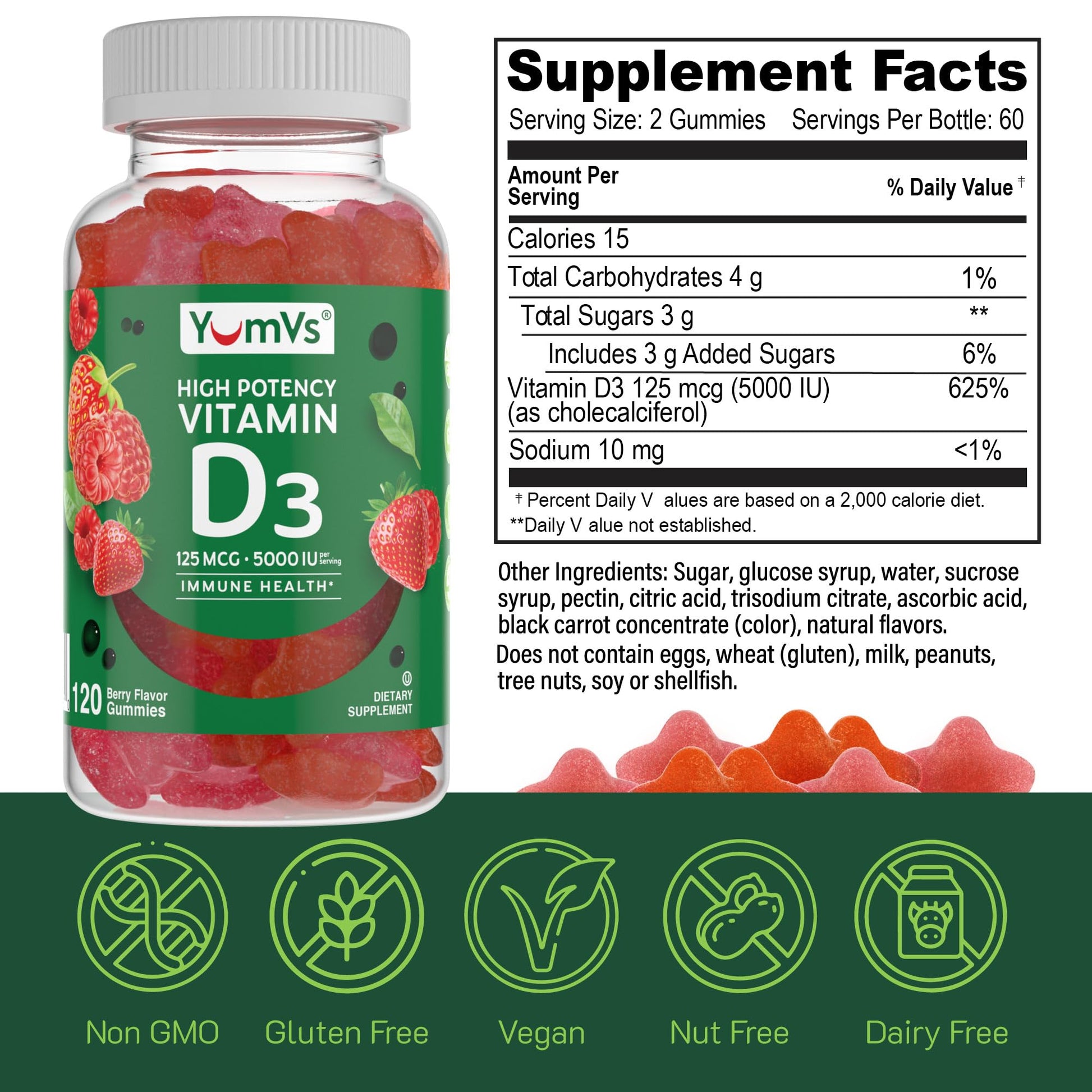 Gomitas vitamin d3 yumvs para huesos y sistema inmune
