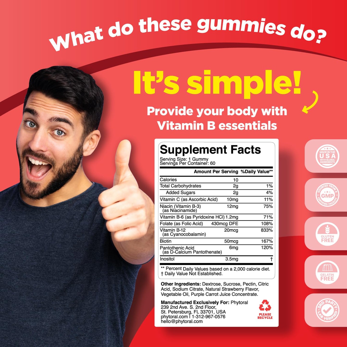 Gomitas vitamina B con sabor dulce para soporte inmunológico y cerebral