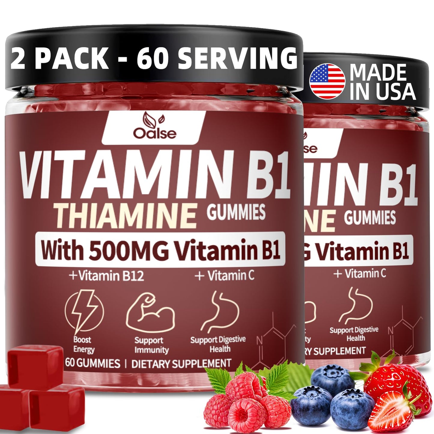 Frasco de gomitas de vitamina B1 y bayas de OALSE