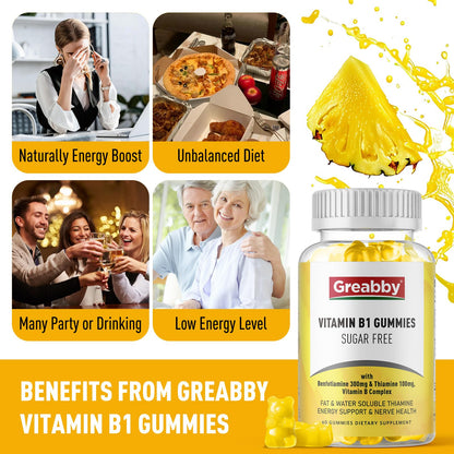 Gomitas de vitamina B1 y complejo B por GREABBY sin azúcar añadida