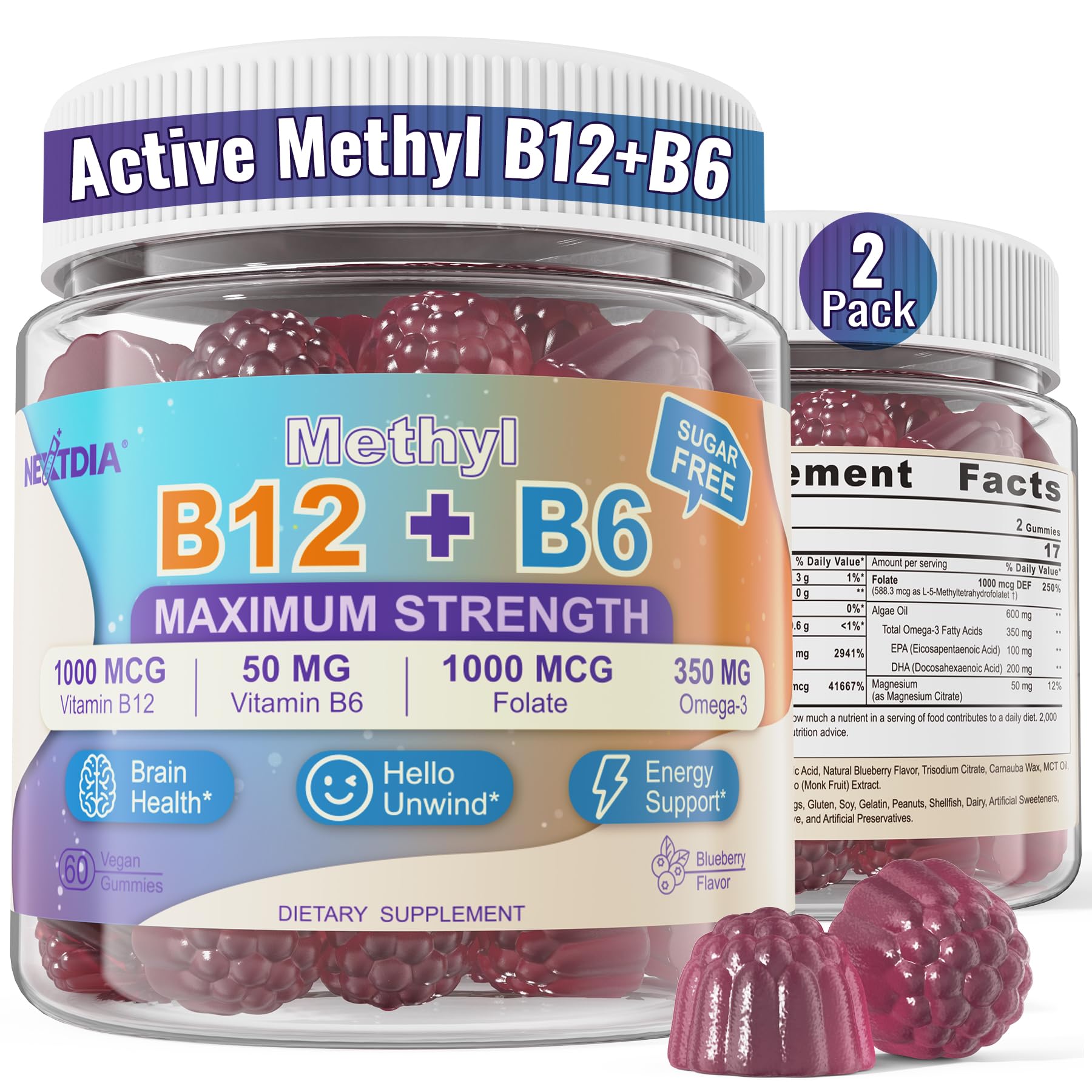 Gomitas vitamina b12 b6 Nextdia paquete doble veganas