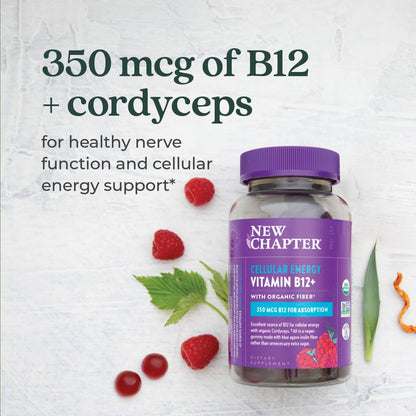 Gomitas de vitamina b12 New Chapter con cordyceps sabor frambuesa