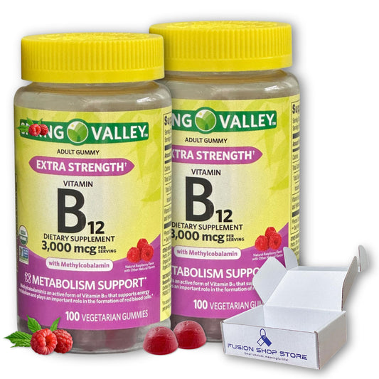 Gomitas de vitamina B12 Spring Valley para energía en sabor frambuesa.