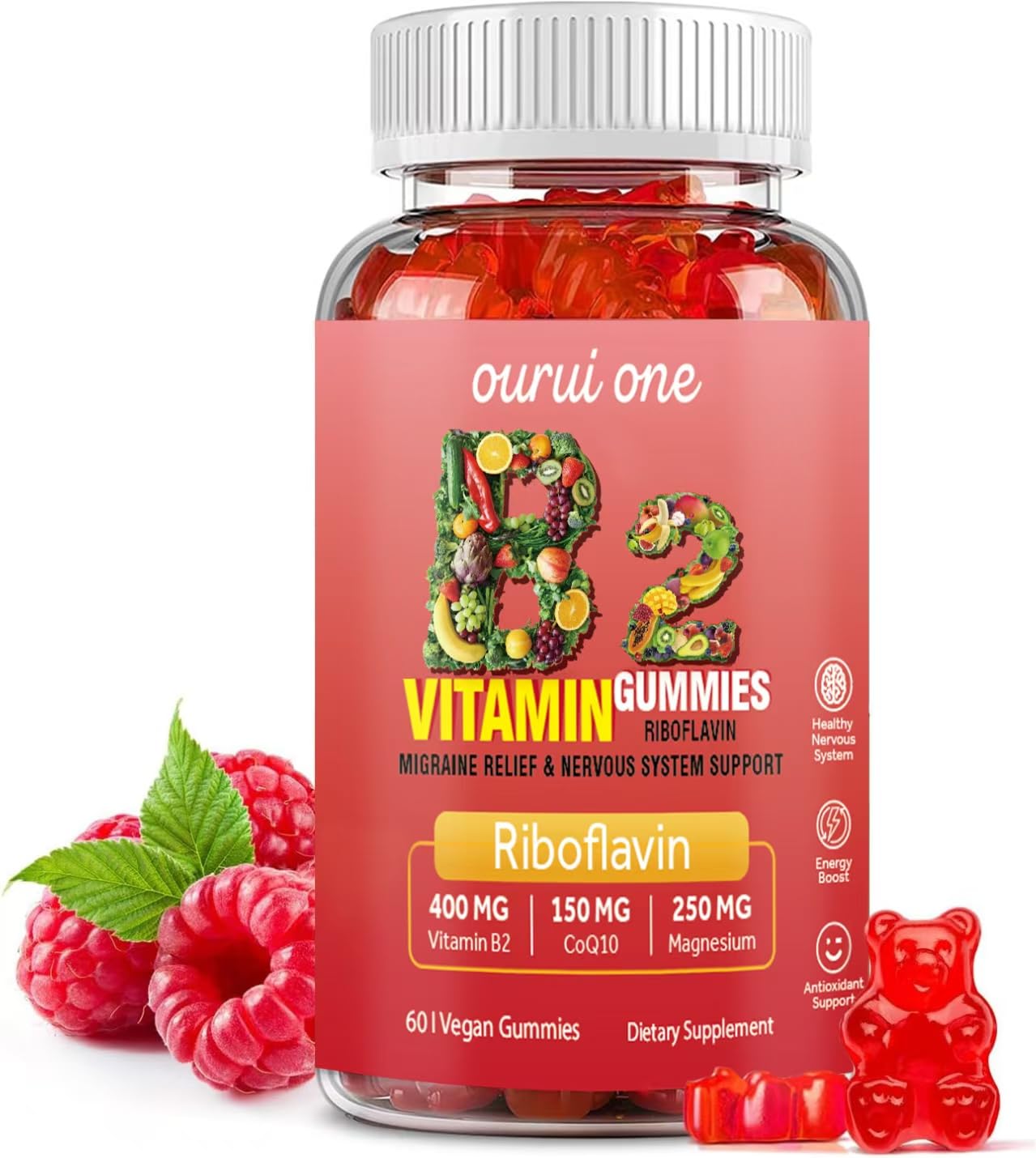 Botella de gomitas de vitamina B2 ourui one.