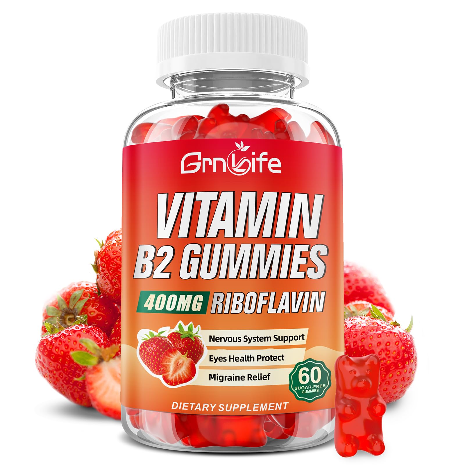 Gomitas vitamina B2 riboflavina 400mg sabor fresa 60 unidades