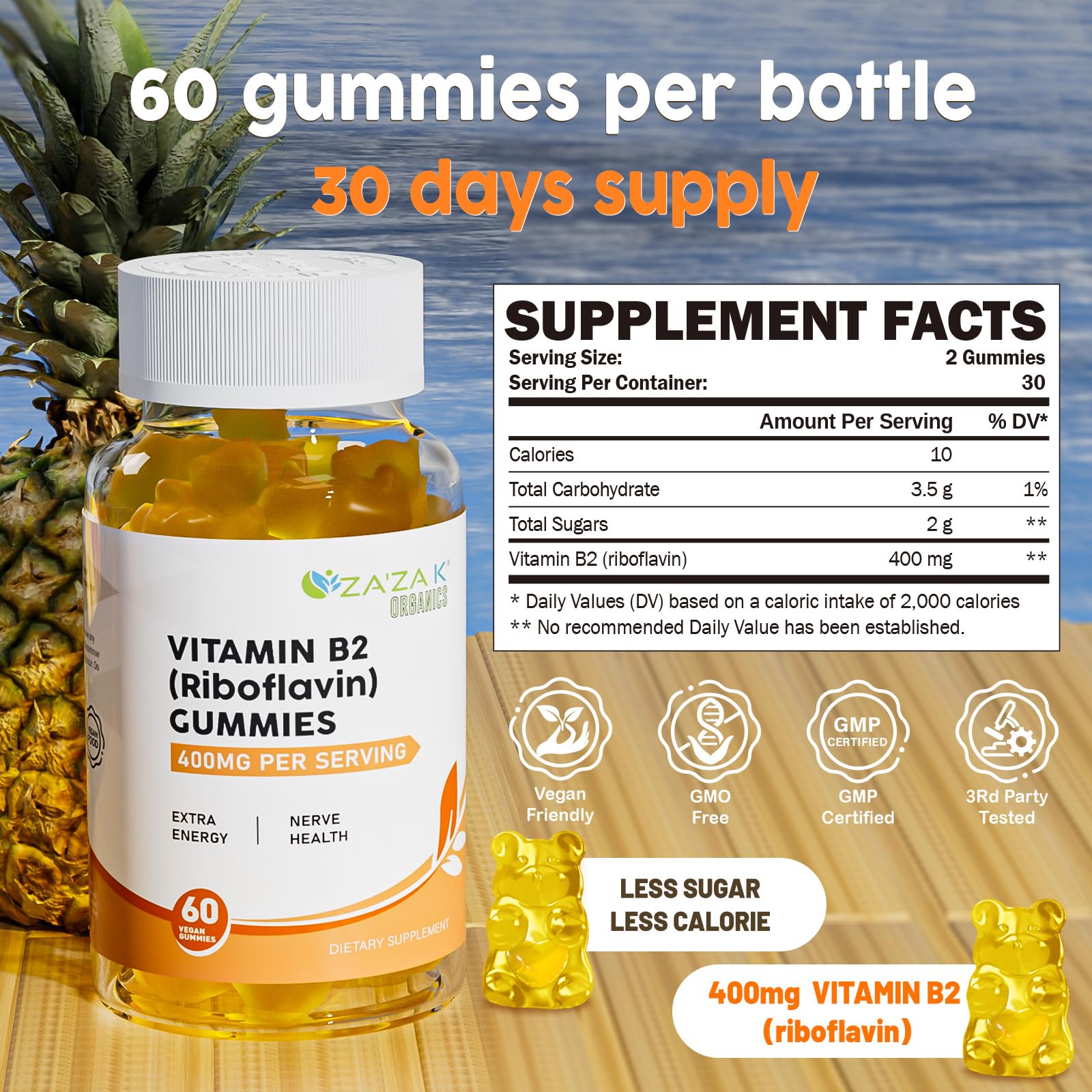 Gomitas vitamina B2 ZA'ZA K ORGANICS sabor natural