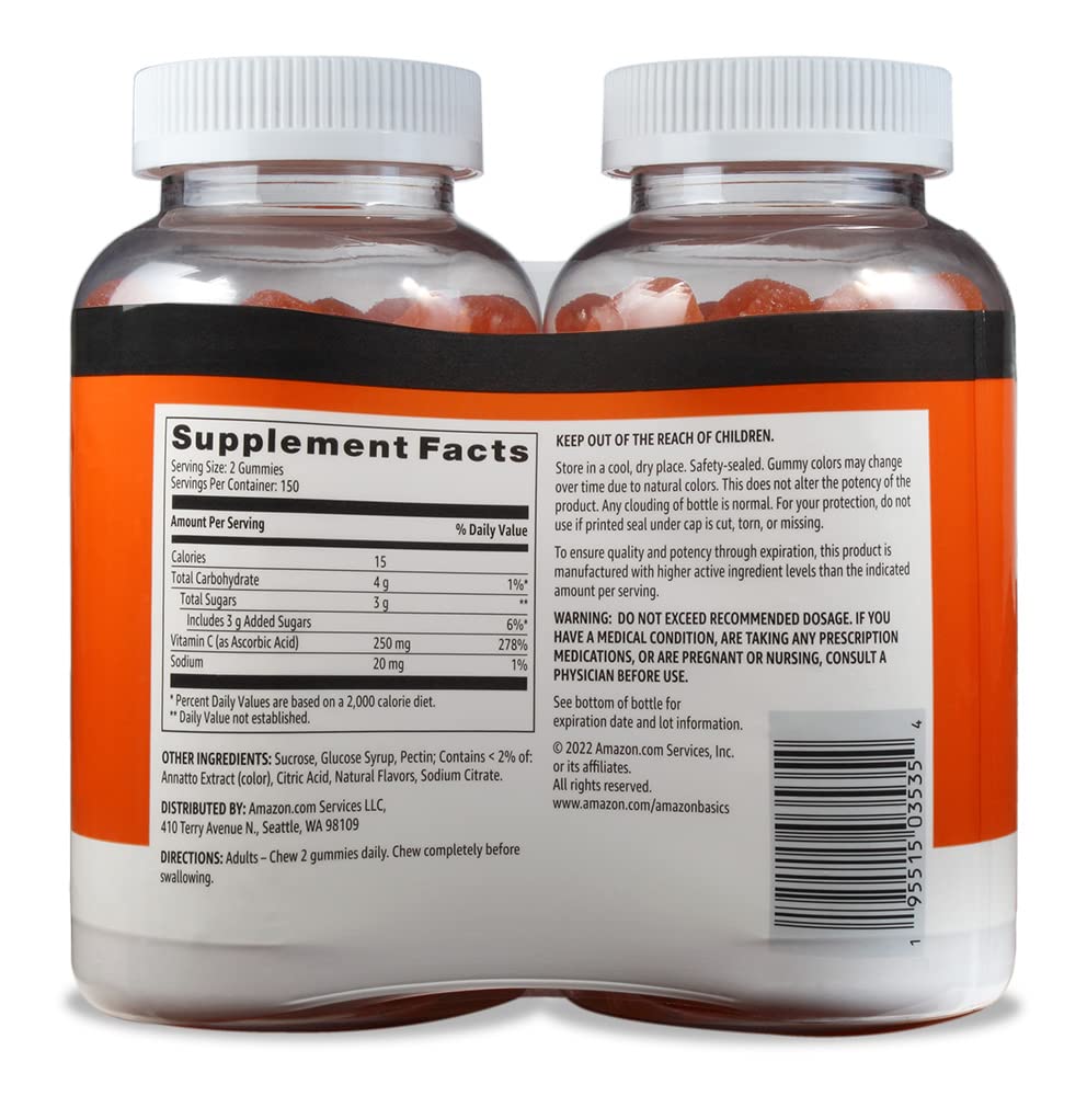 Gomitas vitamina c Amazon Basics sabor naranja paquete doble 300 unids