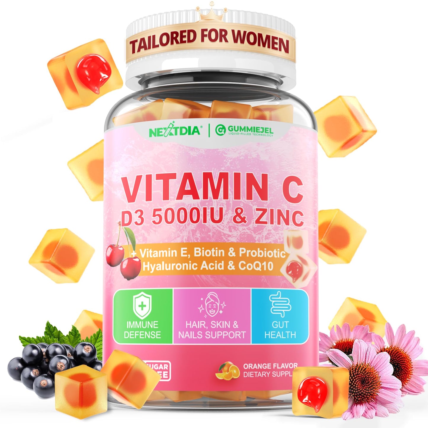 Gomitas vitamina c d3 zinc para mujeres Nextdia 60 unidades