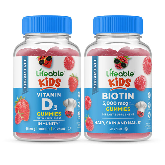 Frasco de gomitas de vitamina D y biotina para niños Lifeable