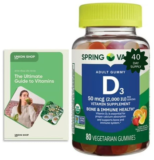 Envase de gomitas de vitamina D3 2000 IU sabor frutal
