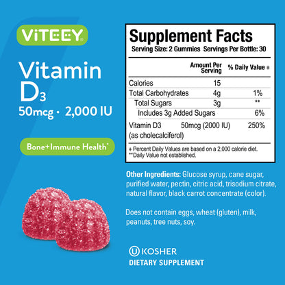 Gomitas vitamina d3 apoyo sistema inmune y huesos 2000 ui